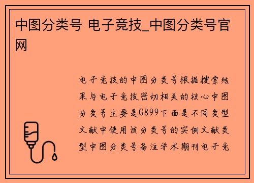 中图分类号 电子竞技_中图分类号官网